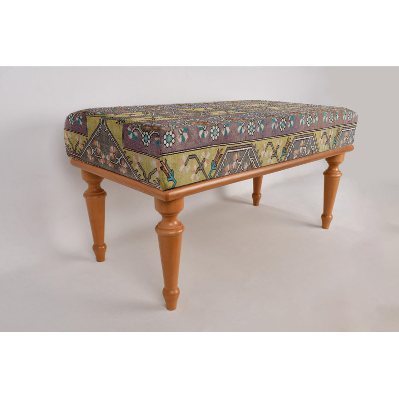 Cotton Upholstered Bench, Natural, 45cm H x 120cm W x 45cm D