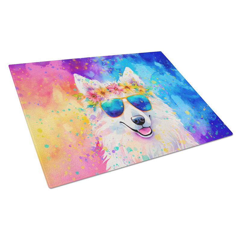 Samoyed Hippie Dawg Glass Cutting Board Large