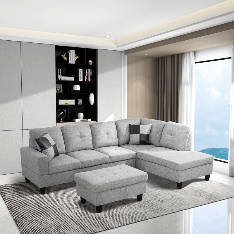 Crius 103.5" Upholstered L-Shape Sectional, Gray, Right Hand Facing