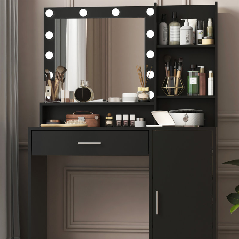 Bureau de coiffeuse avec miroir et lumière, Noir