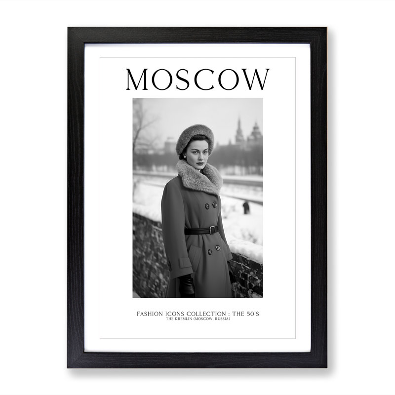 Fashion Travel Poster Woman Moscow Russia - Single Picture Frame Print on Wood, 46cm H x 34cm W x 2cm D