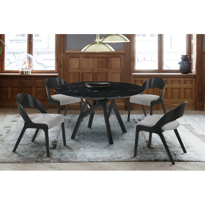 Balkar 4 - Person Marble Top Pedestal Dining Set, Black, Black, Black
