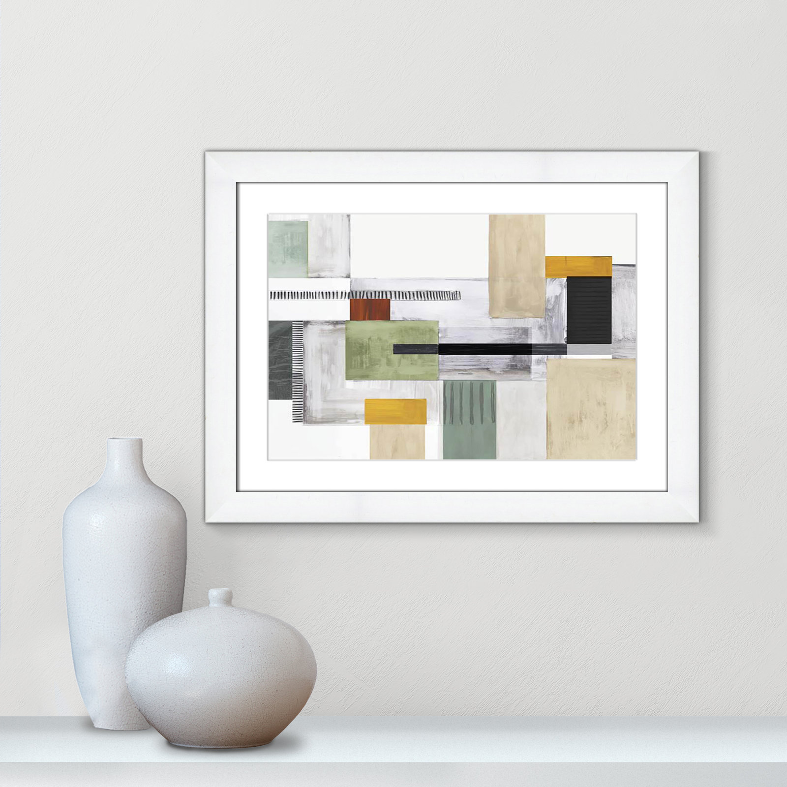 Playful Blocks Print by Tom Reeves, White, White Cube Picture Framed, 18.5" H x 24.5" W x 1.25" D