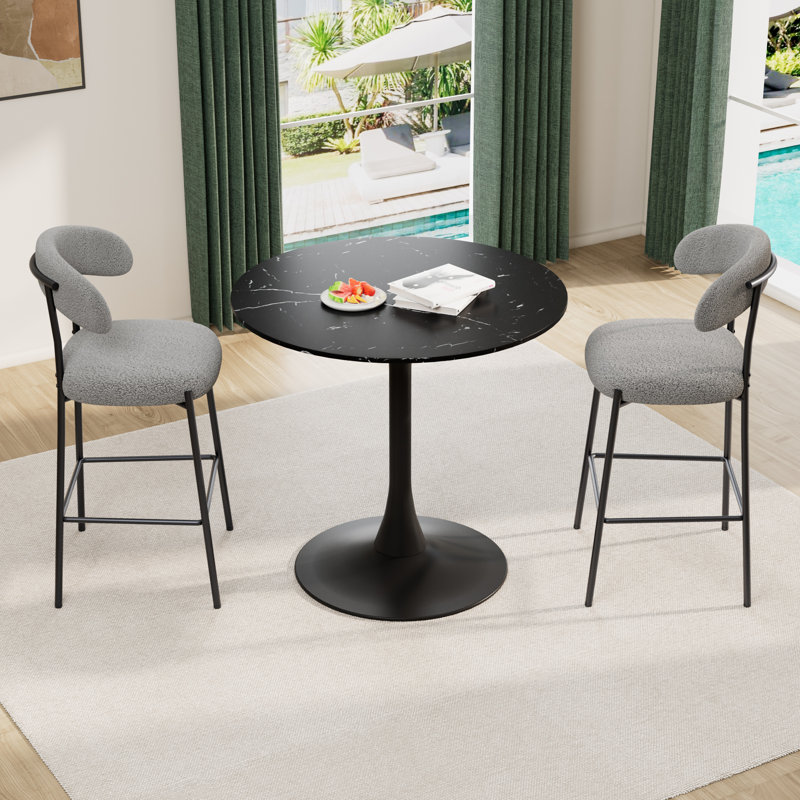 Bar Table Set, Round Dining Table Sets with 2 Height Bar Stools, Black, Gray