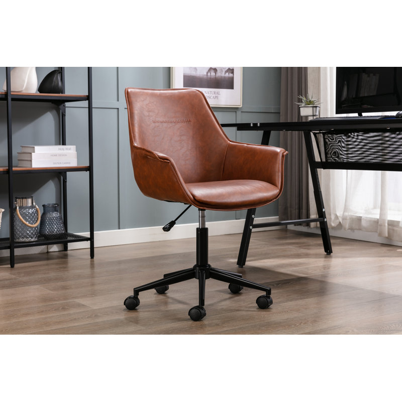 Leyland Faux Leather Office Chair With Metal Base, Brown
