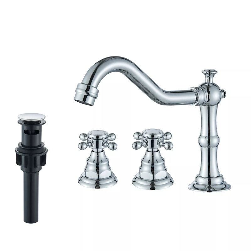 8 inch 2 Handles 3 Holes Widespread Bathroom Sink Faucet Bathroom Vanity Faucet Basin Mixer Tap Faucet Matching Pop Up Drain with Overflow