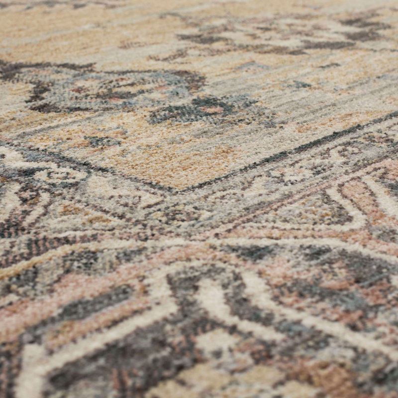 Echo Damask Beige and Gray Synthetic Rectangular Rug