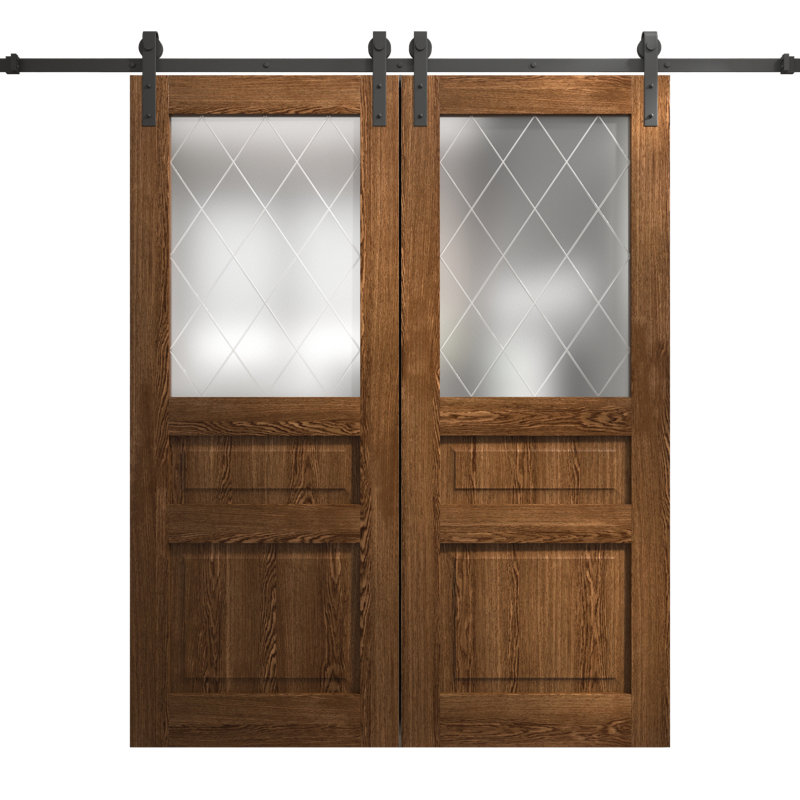Porte de grange double moderne | Ego 5011 | Ensemble de rail | Portes intérieures solides, Chêne cognac, 60 po x 96 po