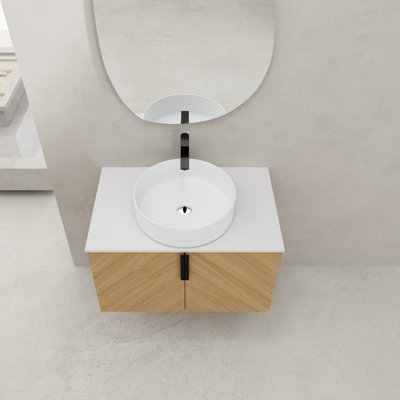 Meuble-lavabo de 30 po avec lavabo d'art supérieur en céramique et dalle de pierre artificielle, 2 portes à fermeture douce