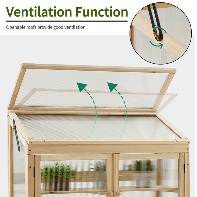 Natural Fir Wood 2-Tier Cold Frame Garden Greenhouse