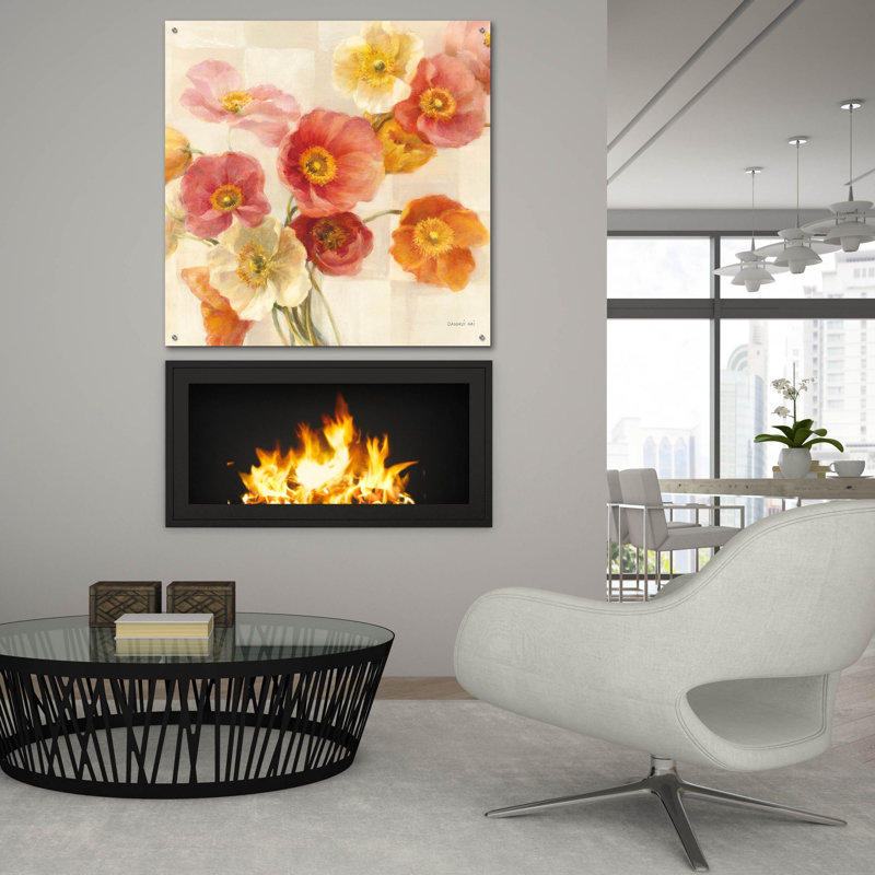 «Poppies Delight C 1» par Danhui Nai, art mural en verre acrylique, H 36 po x l 36 po x P 0,2 po