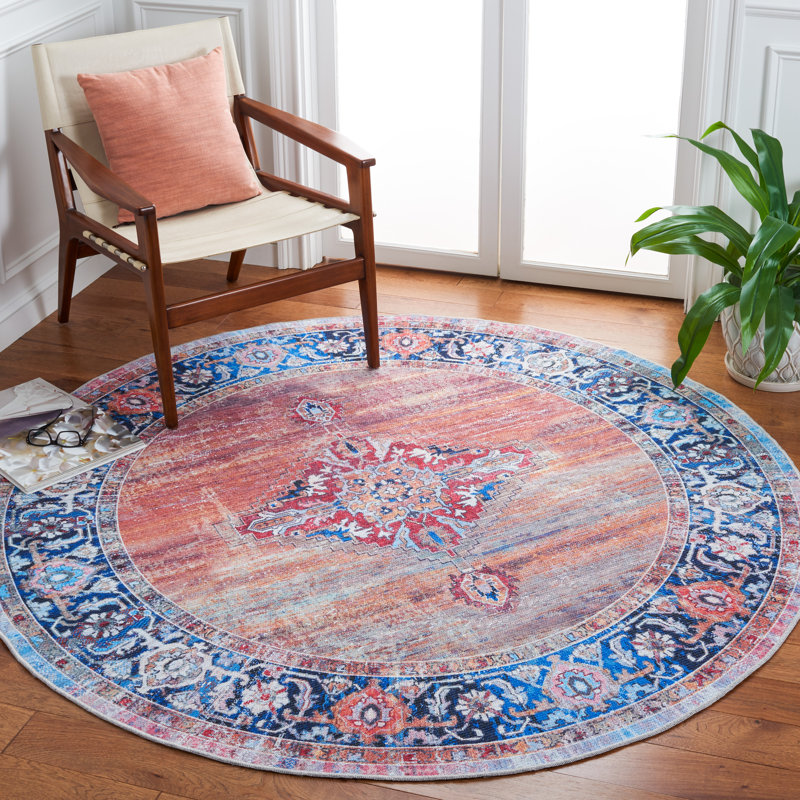 Kingsford Oriental Rust/Navy Area Rug, Round 6'7"