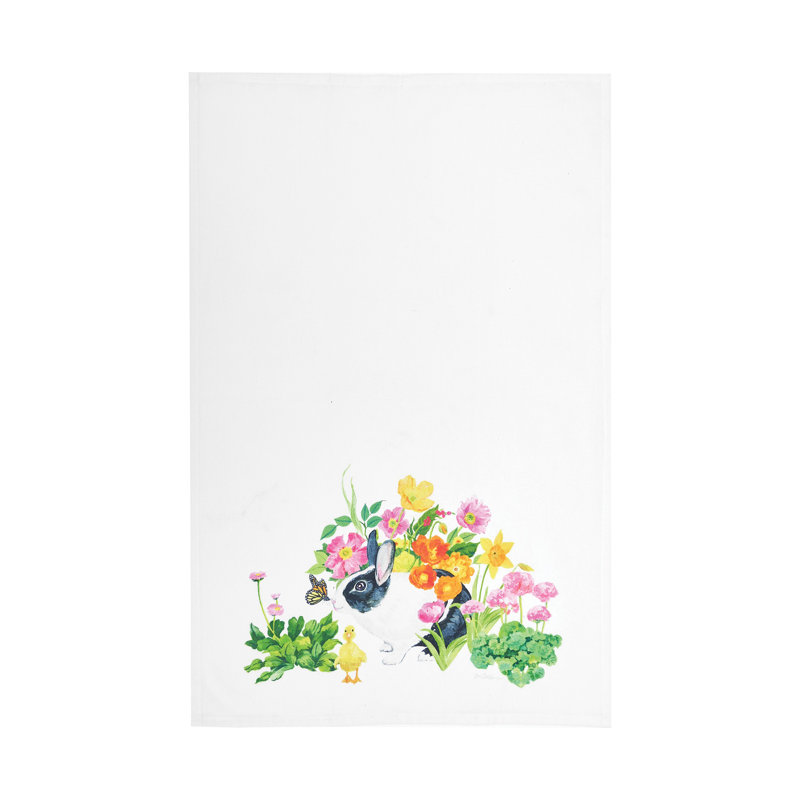 Bunny & Duck Towel, White/Green/Pink Bunny & Duck
