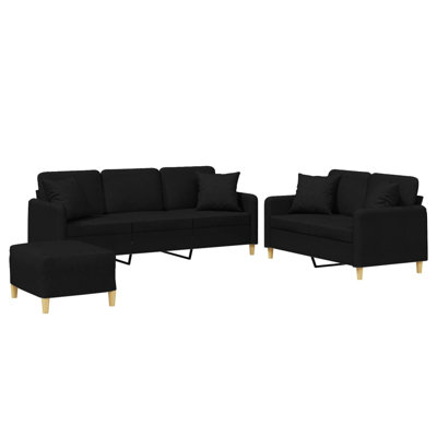 Ensemble de canapé en tissu noir (100% polyester), métal, contreplaqué