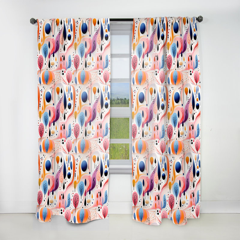 Motif de formes botaniques roses Keyara II - Rideau moderne - Velours obscurcissant - 1 panneau, L 52 po x L 95 po