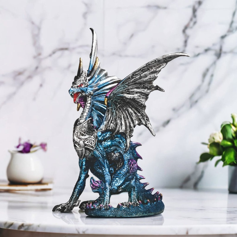 12.5"H Blue Dragon with Silver Wings Figurine