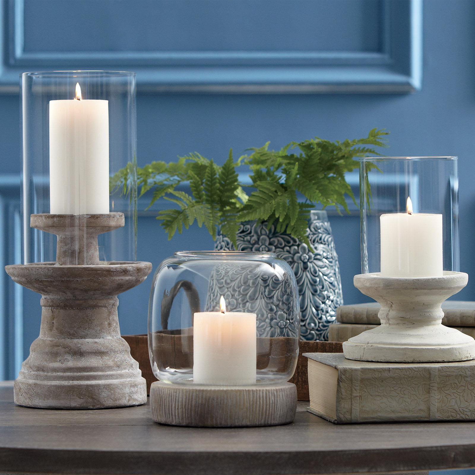 Layana Ceramic Glass Hurricane Holder, Small