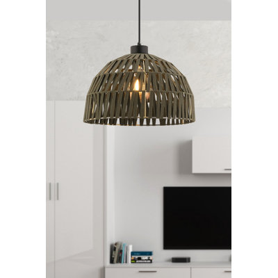 Élégant lustre en métal avec capuchon en macramé, finition verte, 25,6 po x 25,6 po x 7,9 po | Certifié CE, douille E27, 60 W maximum | Parfait pour les salons modernes, les salles à manger et la décoration intérieure, solution d'éclairage élégante et fonctionnelle