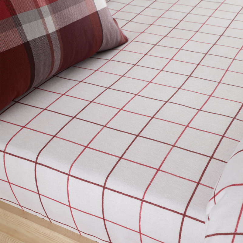 Brushed Soft and Cosy Check Fitted Sheet, Red