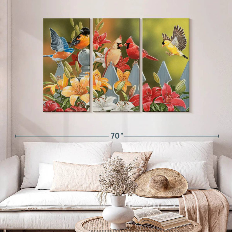 Backyard Birds With Daylilies, 32" H x 50" W