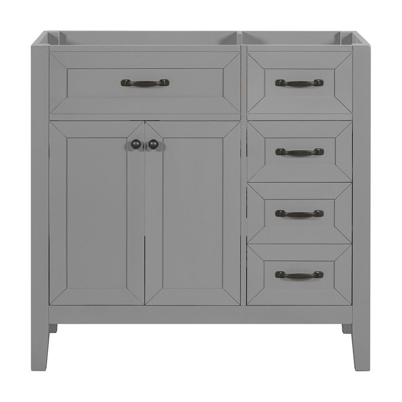 Meuble-lavabo 36 po sans lavabo, base d'armoire seulement, armoire de salle de bain avec tiroirs, cadre solide et panneau de fibres à densité moyenne, gris