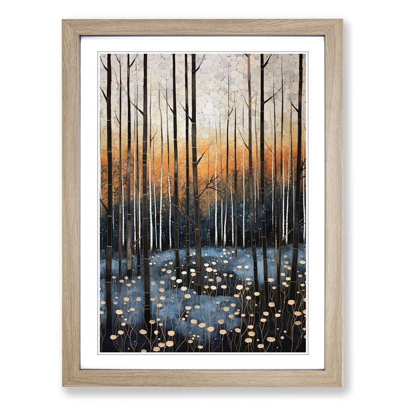 Winter Forest Contemporary - Single Picture Frame Print on Wood, Oak, 34cm H x 25cm W x 2cm D