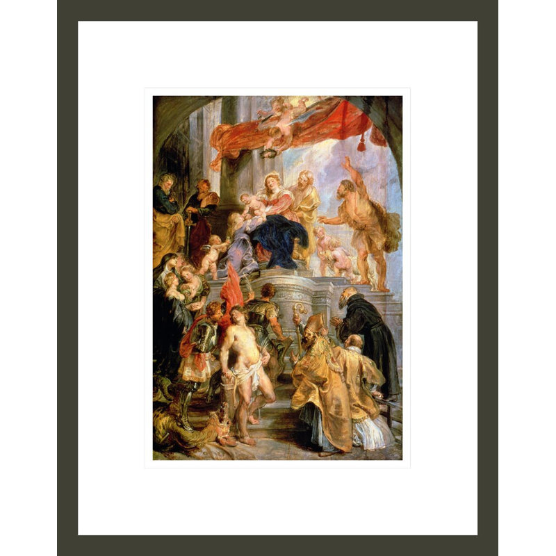 «Introned Madonna with Child Encircled by Saints» par Peter Paul Rubens, impression giclée encadrée, 16.75" H x 13.29" W