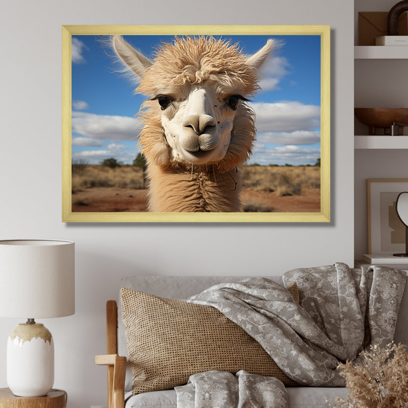 " Alpaca Vibrant Portrait I ", Gold Picture Framed, 24" H x 32" W x 1" D