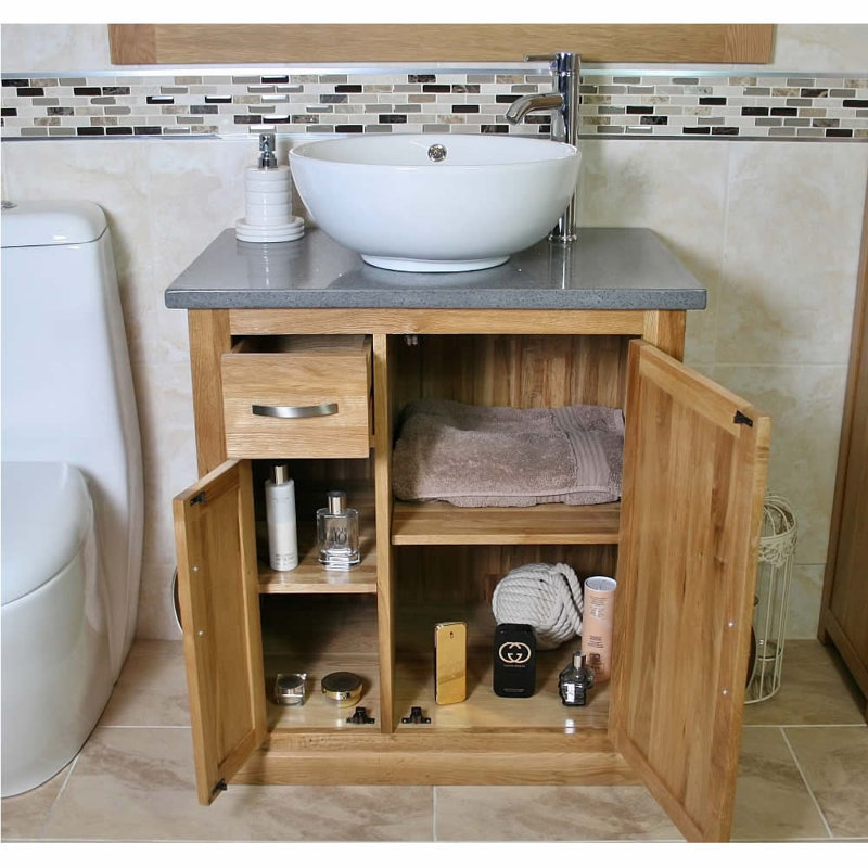 Defranco 750mm Single Bathroom Vanity with Vessel Ceramic Basin, Grey