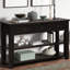 Console moderne de 48 po en bois de pin massif avec 3 tiroirs et 2 tablettes, finition noire vieillie pour le salon, et tablettes pour chambre à coucher industrielle-660705966