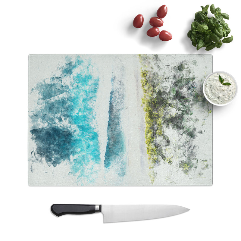 Tempered Glass Birds Eye View of the Beach Chopping Board, 28.5 cm x 39 cm