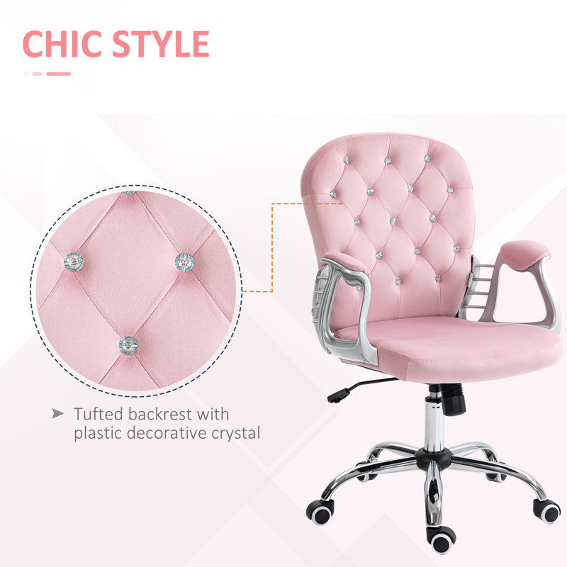 Vinsetto Velvet Home Office Chair, Pink, Velvet