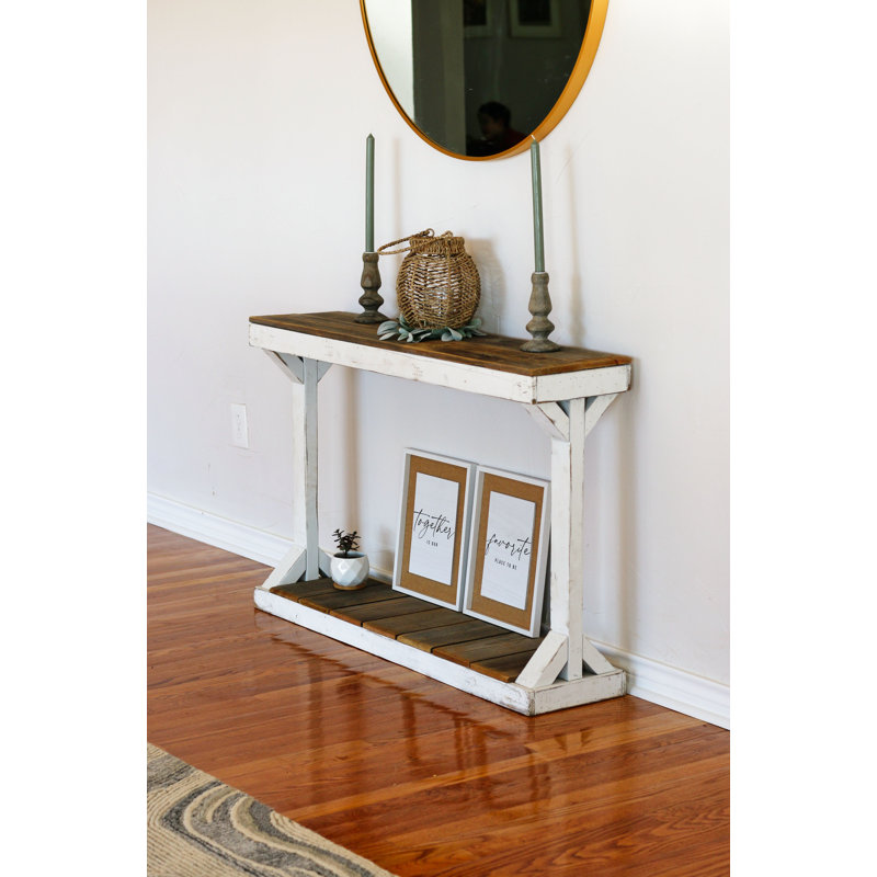 Distressed White and Brown Reclaimed Wood Console Table
