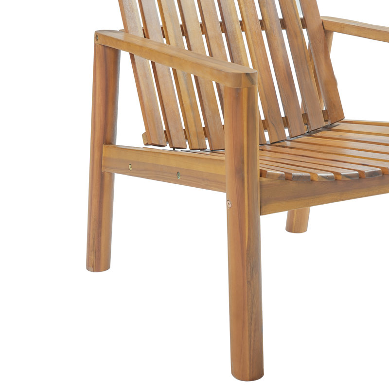 Kenmare Modern Rustic Acacia Wood Outdoor Lounge Chair with Slatted Back and Curved Seat, Teak, 2