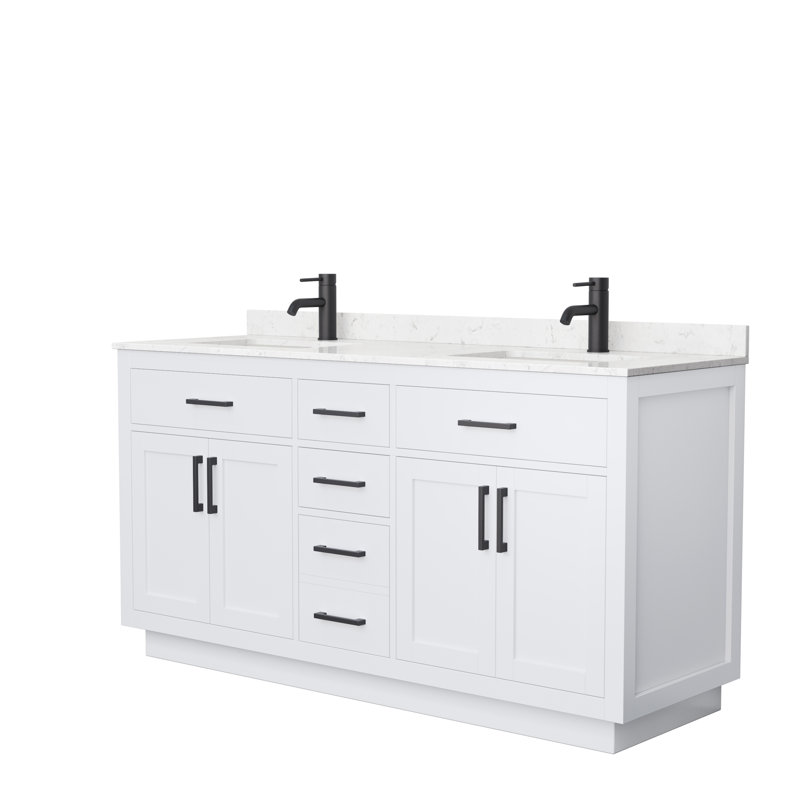 Beckett TK 66'' W Double Vanity, White, Brushed Nickel, Carrara Cultured Marble