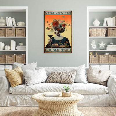 "Easily Distracted By Music And Wine" - 1 pièce Rect Easily Distracted Music and Wine sur toile
