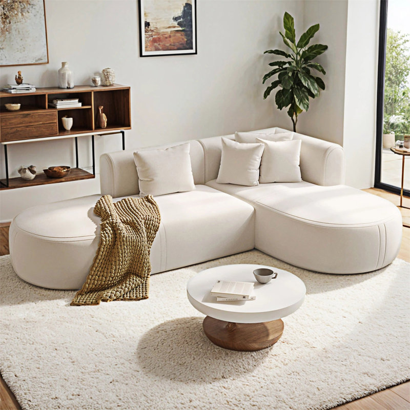 Canapé d'angle courbé, Polyester beige