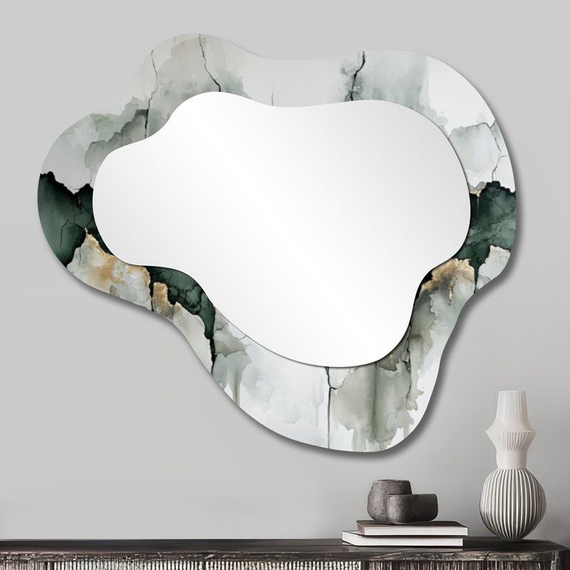 White And Grey Fragmented Silence Of Perception I - Minimalism Asymmetrical Decorative Mirror, Modern irregular Wall Mirror, Printed on Metal