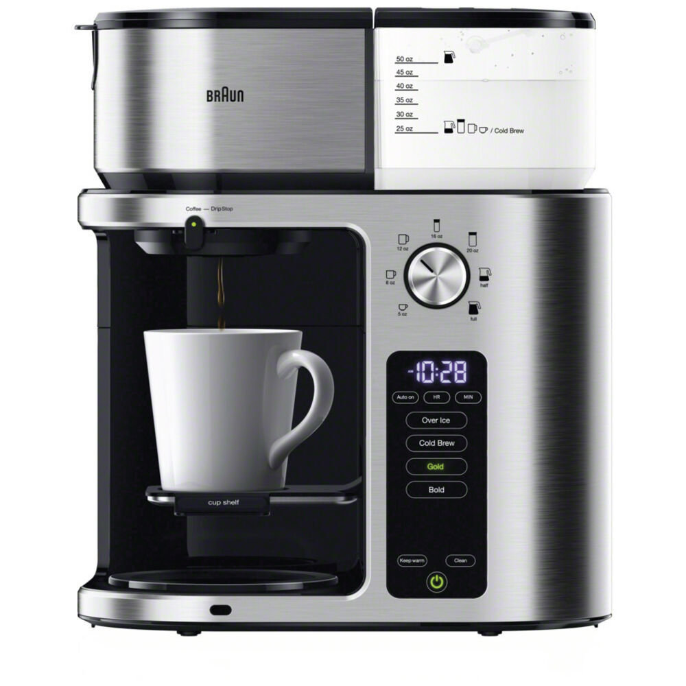 Braun MultiServe Plus Coffee Maker - 10-Cup Drip, Cold Brew & Hot Coffee, 7 Brew Sizes, Pod-Free, Stainless Steel, SCA Certified (Model KF9270SI)