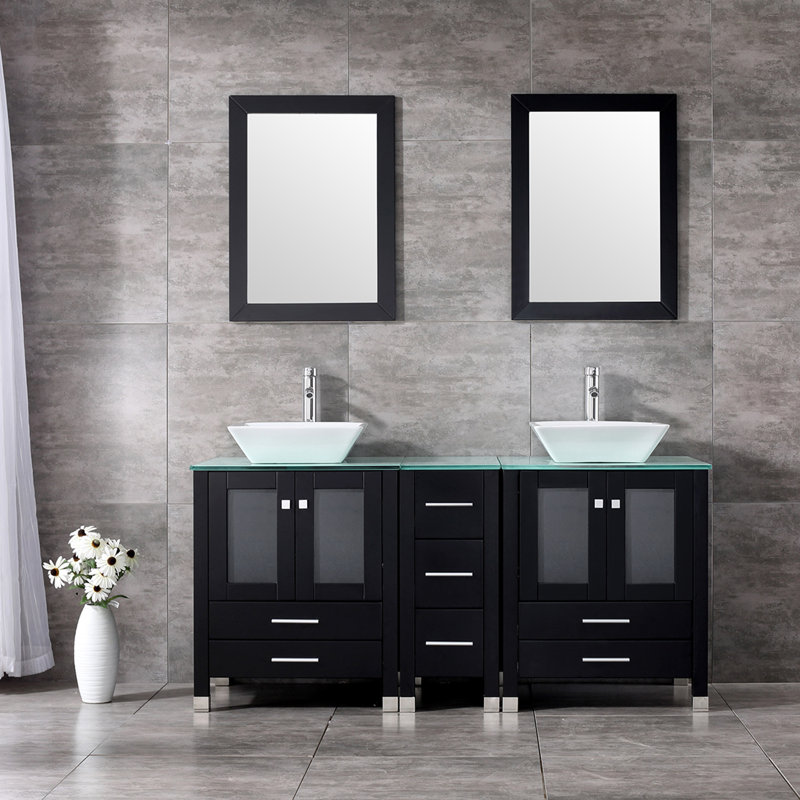 Ensemble de meuble-lavabo double 61,5 po avec miroir Rochon, Noir