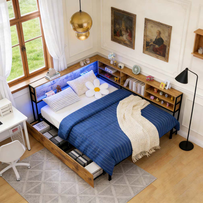Lit de jour simple d'angle, Lit simple, Brun