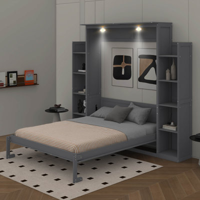 Grand lit escamotable avec tablettes et DEL