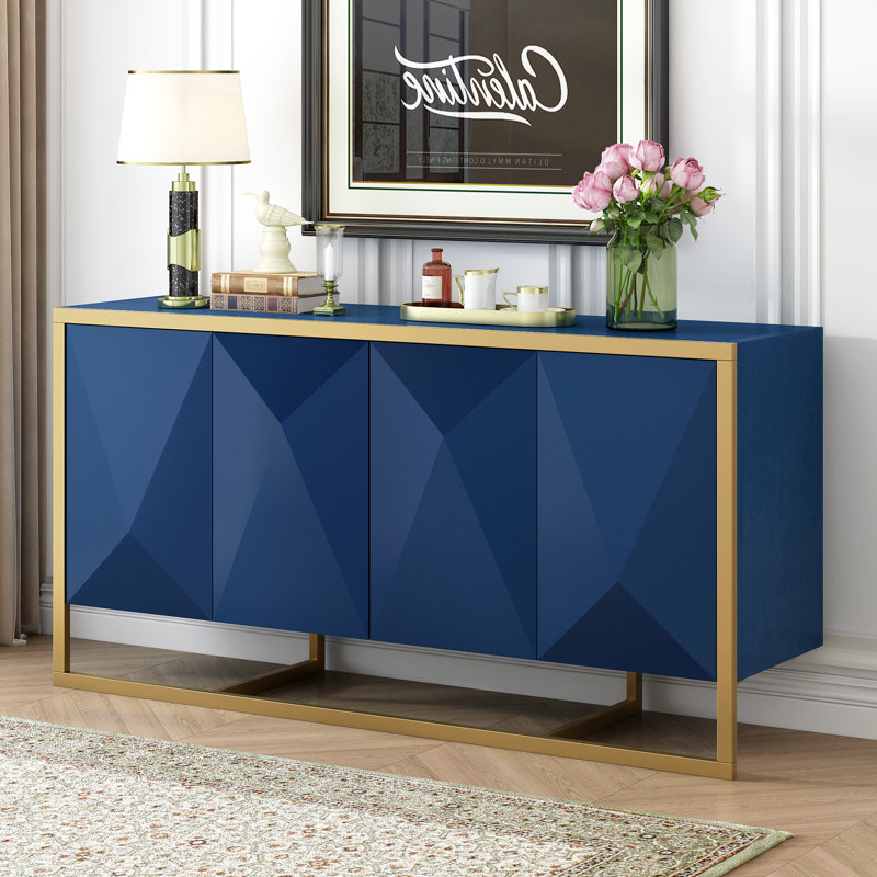 Buffet moderne en placage d'acajou avec pieds en métal uniques, Marine