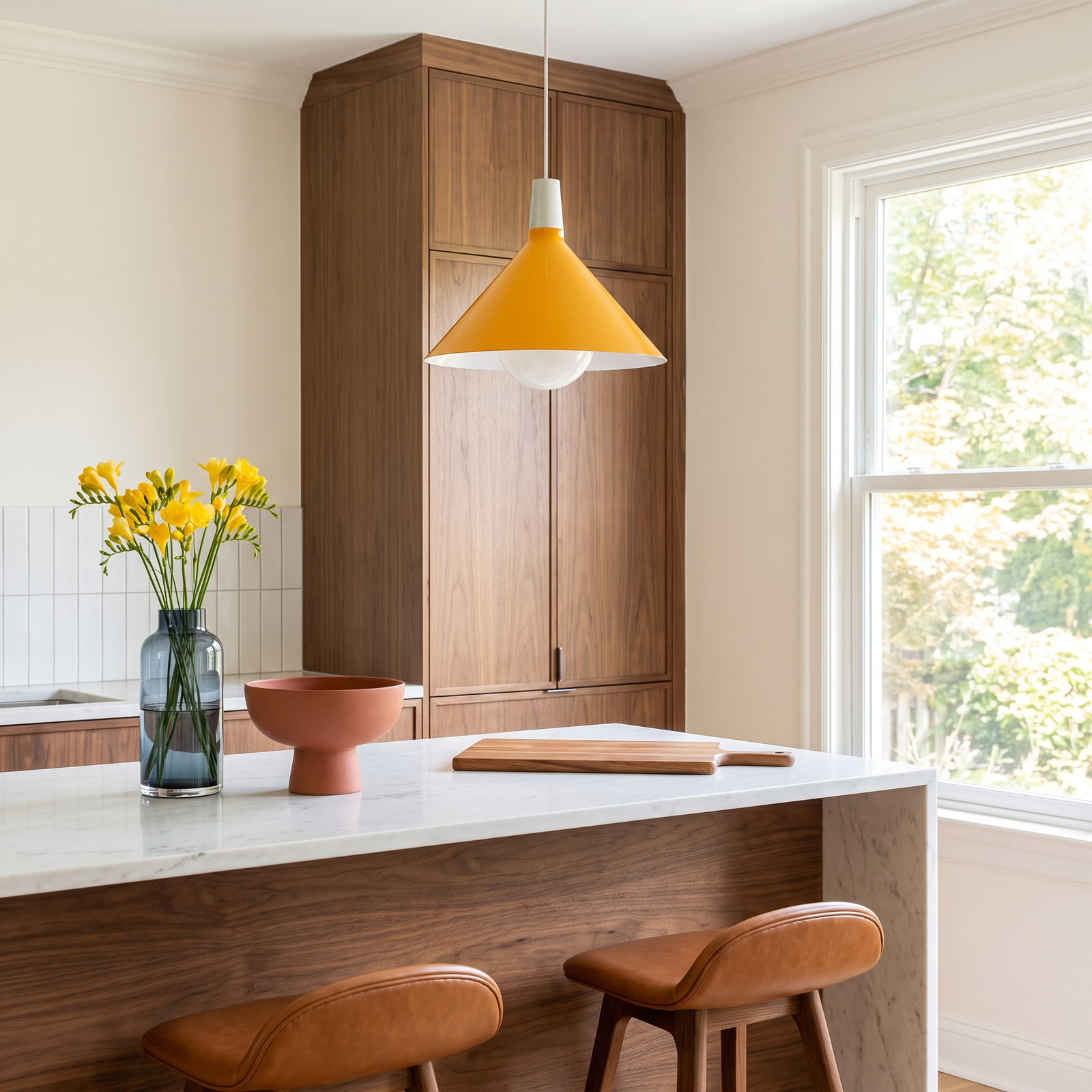 Bower Single Light Steel Aluminium Dimmable Pendant, Yellow