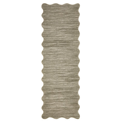 Scalloped Border Washable Area Rug Solid Non-Slip Non-Shedding Throw Carpet Stain Resistant Floor Cover Soft Touch Indoor Carpet