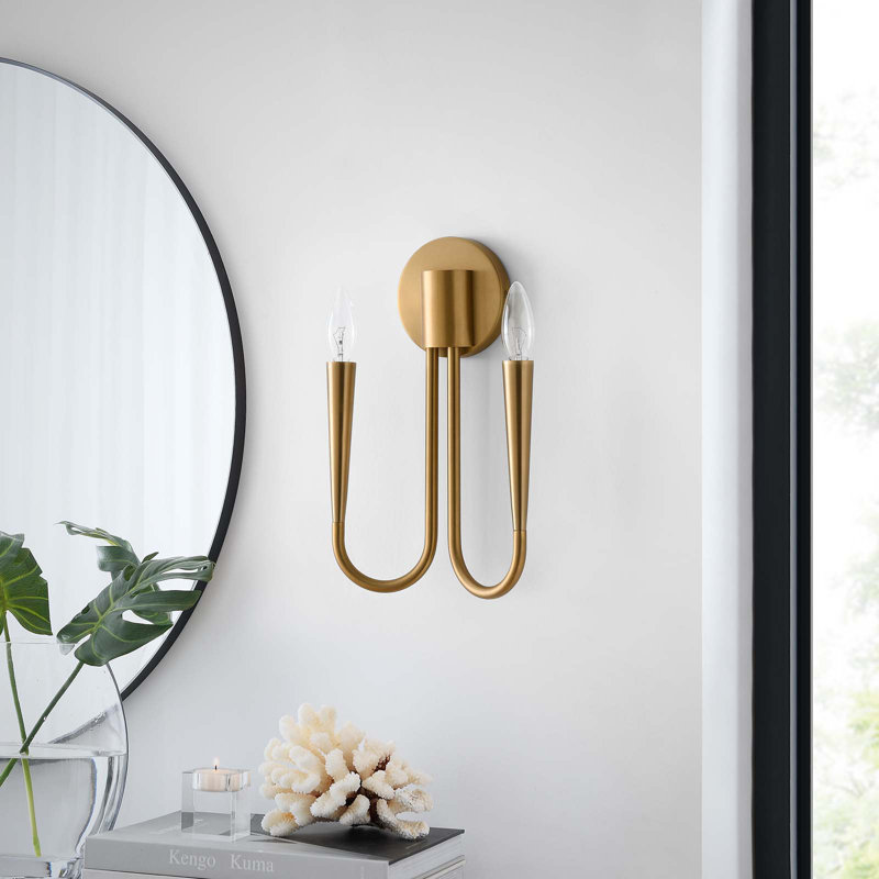 Modway Penrose 2-Light Wall Sconce, Satin Brass
