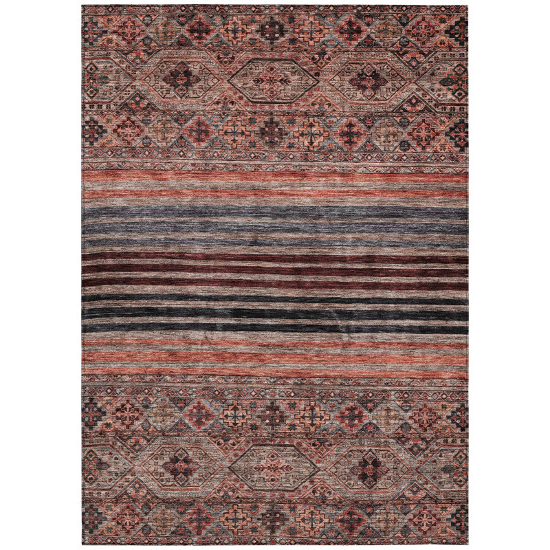 Tapis intérieur / extérieur lavable 10 pi x 14 pi médaillon rouille et saumon