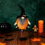 Décoration d'Halloween gnome orange debout de 16 po en tissu - Conçu par Bruce avec gnome noir et bannière B-o-o