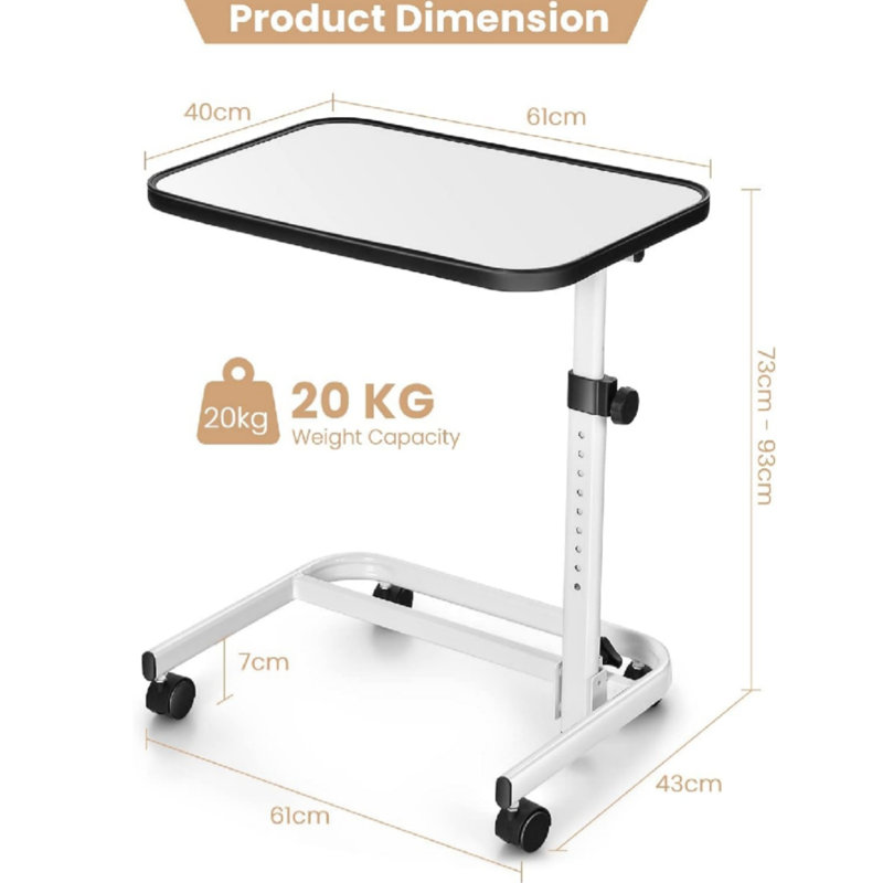 9-Position Height Adjustable C Shaped Bedside Table, Laptop Desk for Home