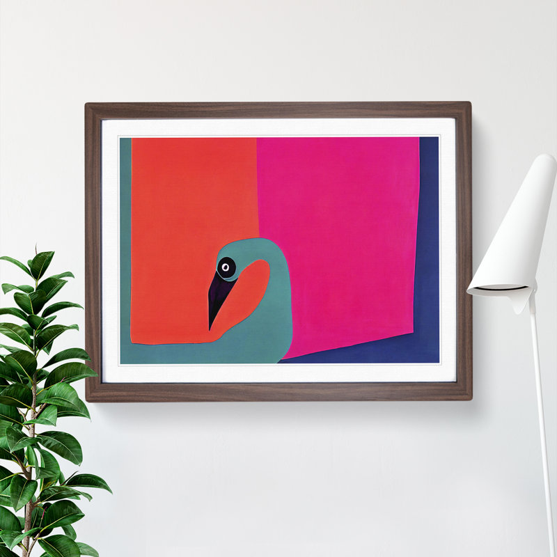 Modern Abstract Flamingo - Framed Print, 25cm H x 34cm W x 2cm D, Brown Framed